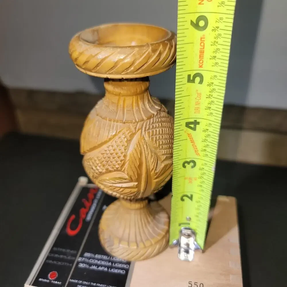 Vintage Wood Vase Five Inch Natural Carved Starburst Boho Rustic - Picture 6 of 8